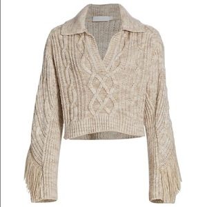 Jonathan Simkhai Kara Fringe Knit Polo Sweater MEDIUM